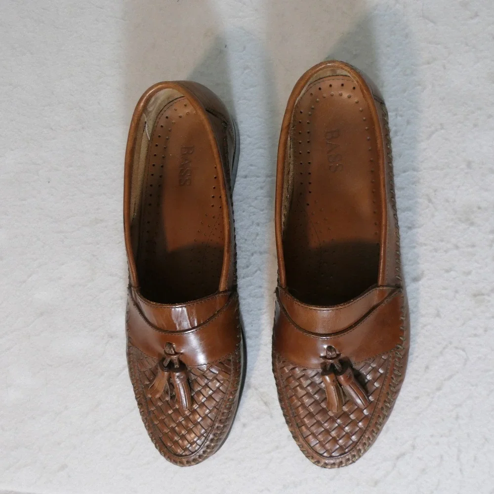 G.H. Bass Mens Sherman Tassel Loafers 10.5M Brown Woven Leather Academia 8453